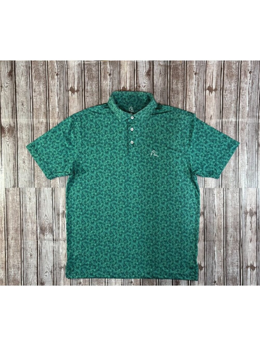 RHOBACK allover print clover golf polo shirt size M color green NWOT